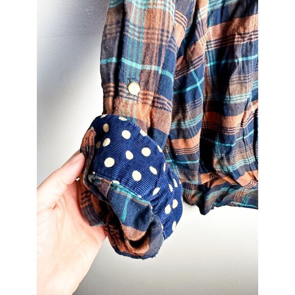 Anthropologie Isabella Sinclair Plaid Twisted Button Down Blue Orange XS Womens - Picture 13 of 14